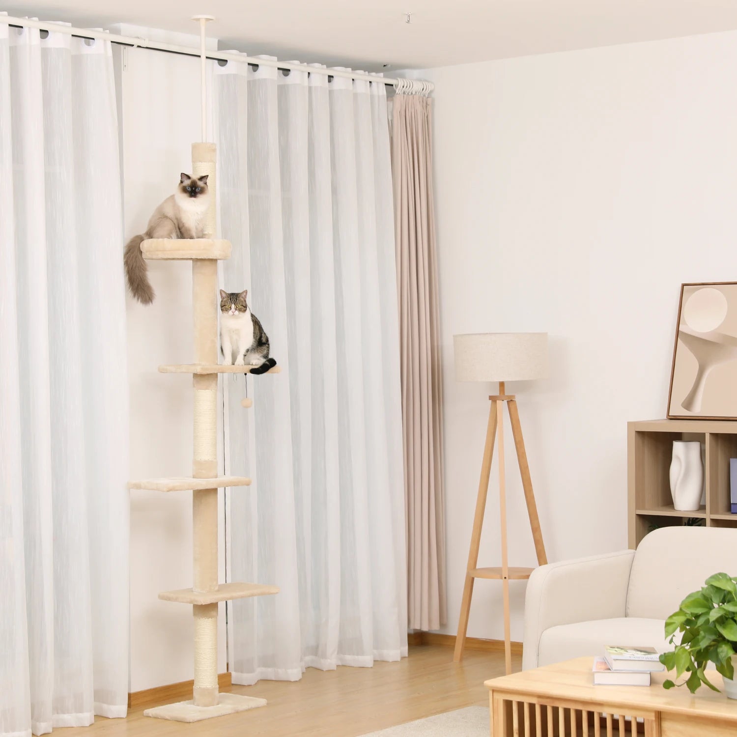 arbre-a-chat-poteau-beige-dans-salon