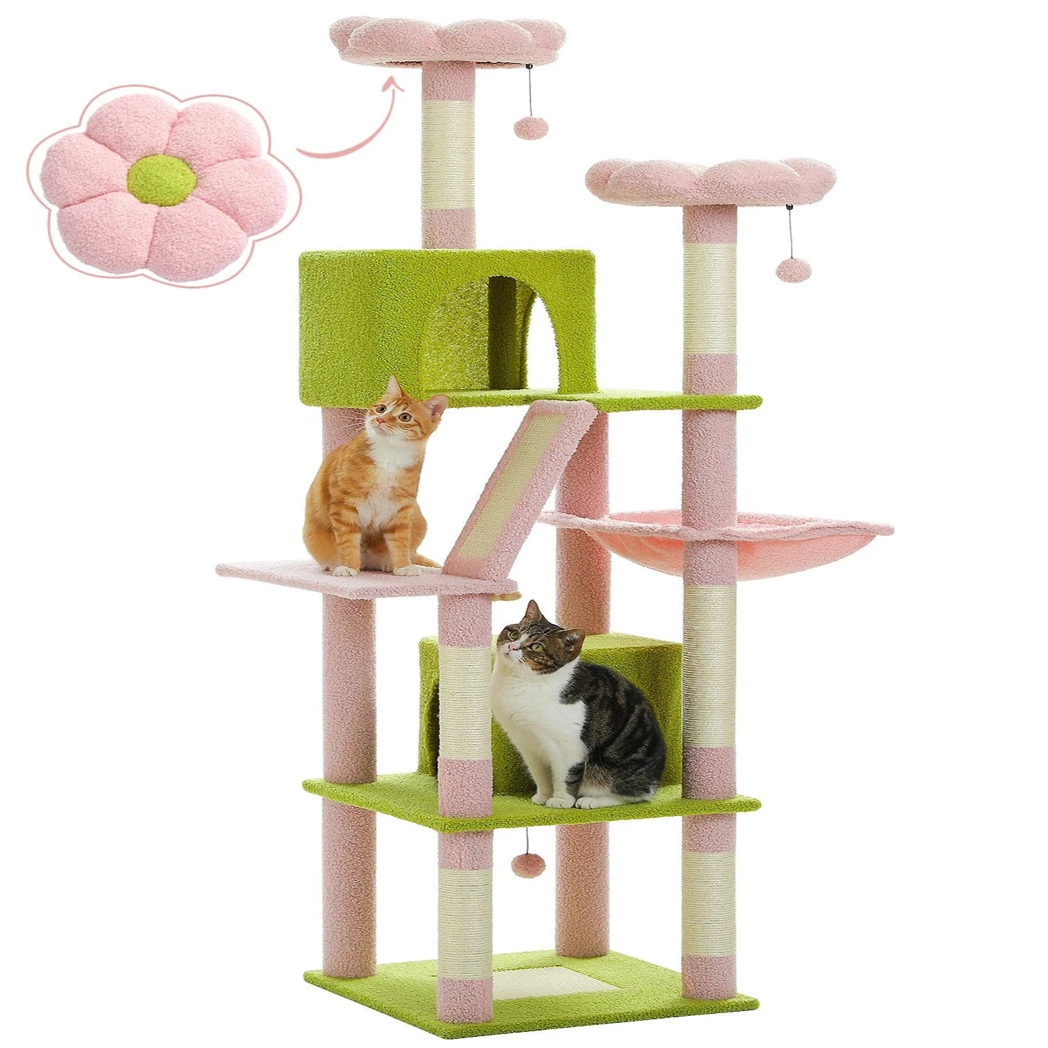 arbre a chat beau vert et rose